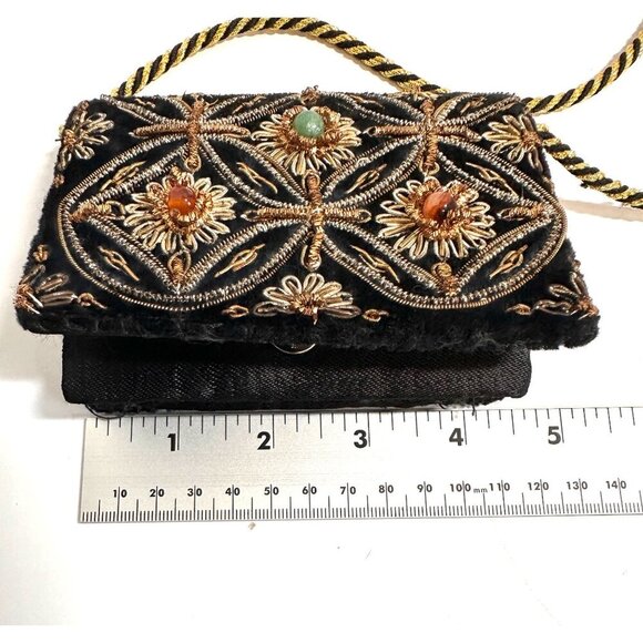 Vintage Embroidered Zardozi  Design Velvet Mini Crossbody Bag Braided‎ Strap - Picture 9 of 16